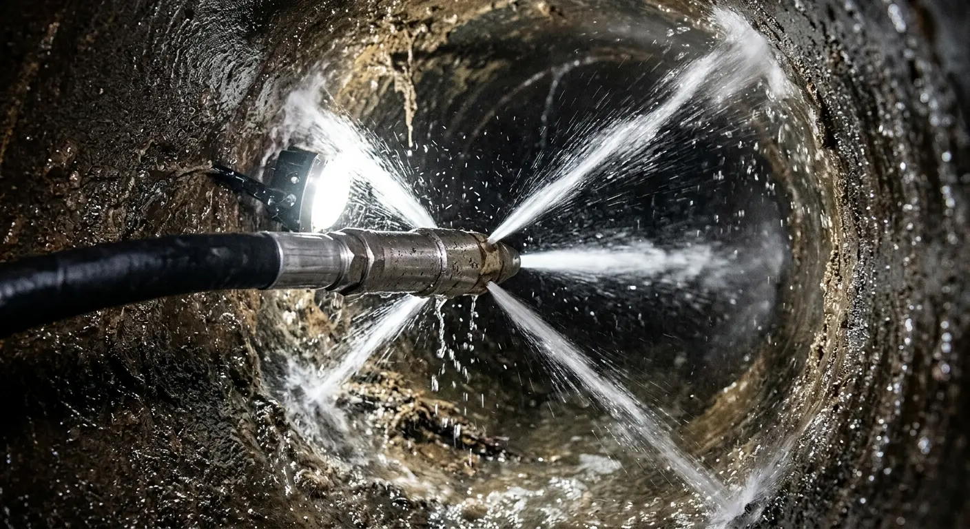 High-pressure hydro jetting nozzle cleaning sewer pipe for Sewer Line Relining in Hasbrouck Heights